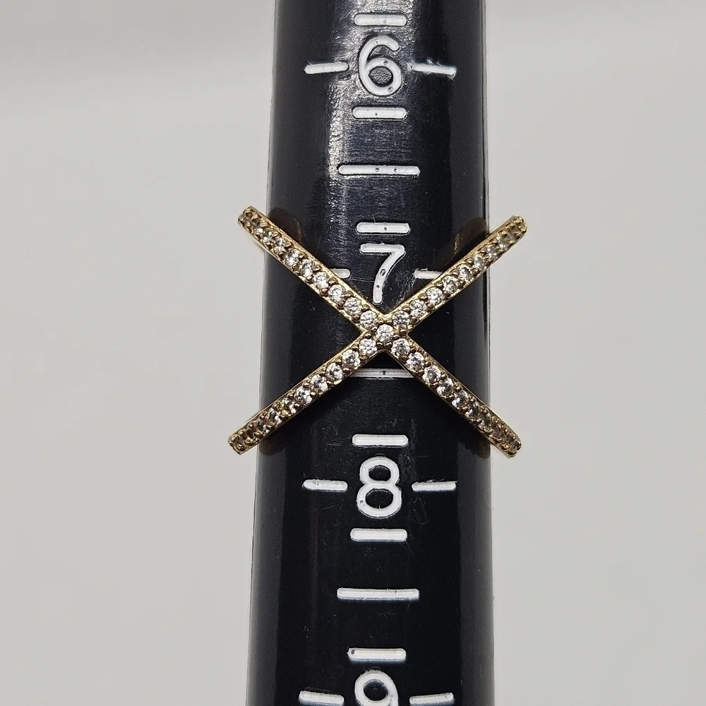 Baublebar gold tone criss cross X rhinestone ring size 7.5